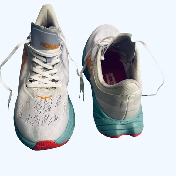 Hoka  one One Carbon x2 White Blazing Orange White and Coral Athletic Sneakers - Picture 7 of 13